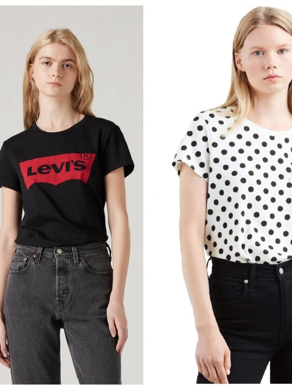 Set of 2 Levis T-shirts: Black and White Polka Dot. Size S